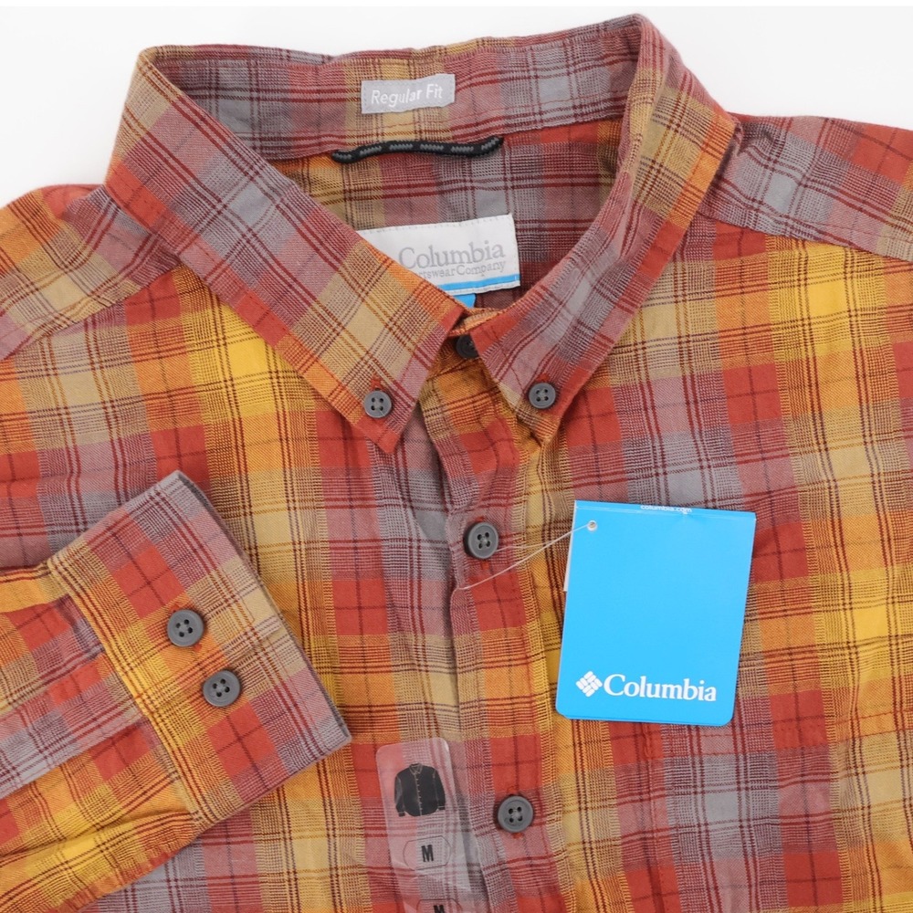 NEW Columbia Cooper Lake Plaid Button Down Shirt Orange Long Sleeve Mens Size M